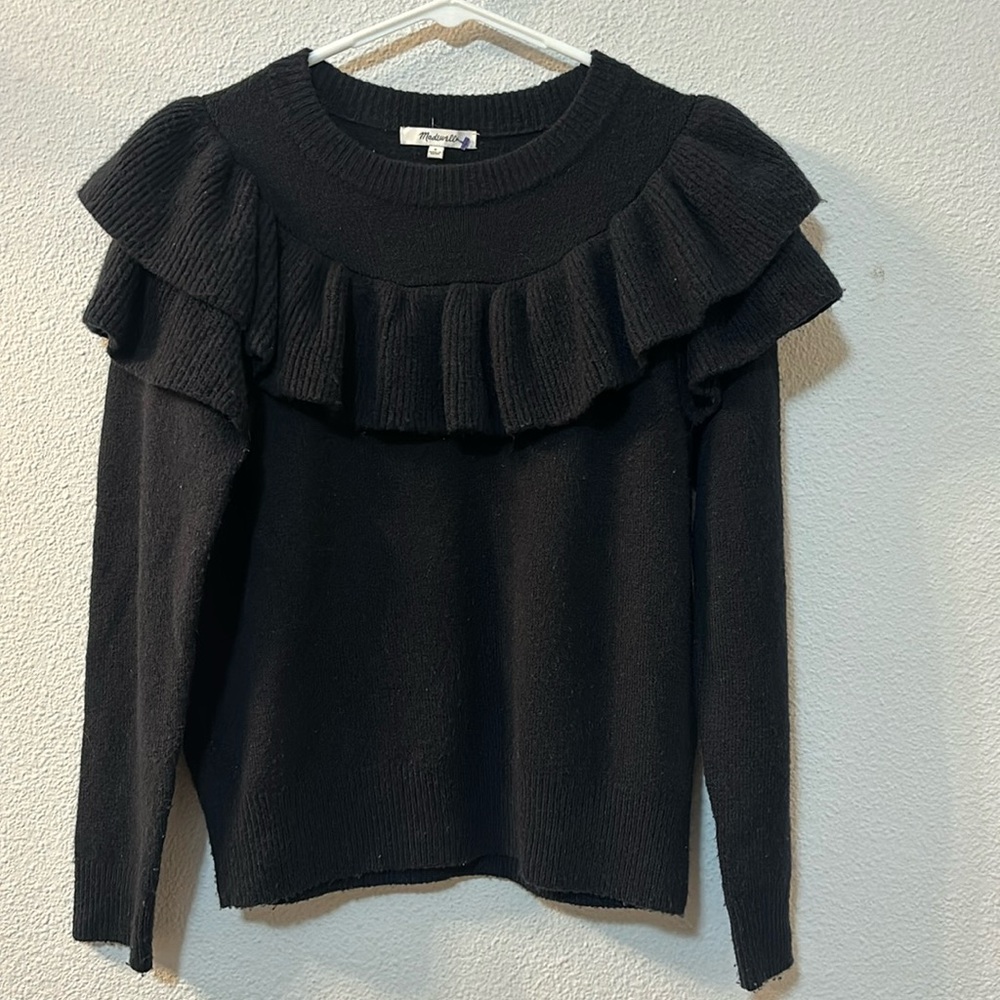 Madewell ruffle black sweater size small